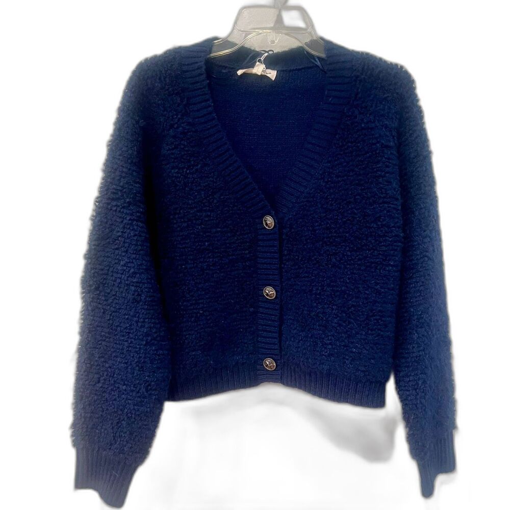 Lucky Brand Raglan Sleeve Bouclé Cardigan, Navy Blue, Size L